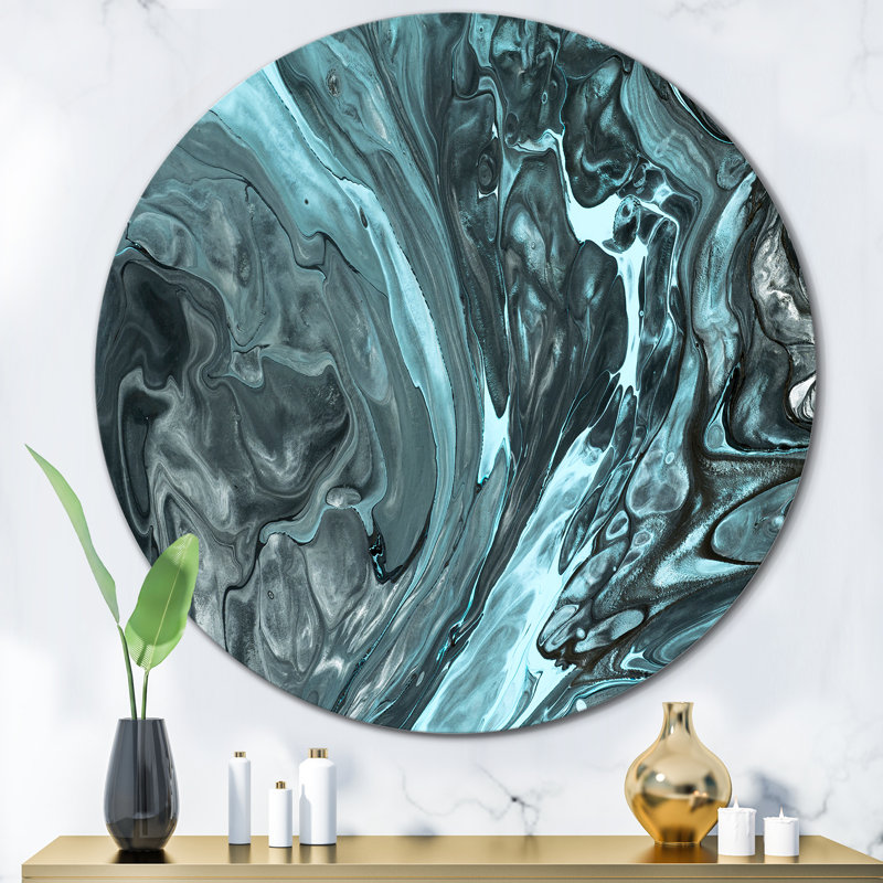 Art liquide gris et turquoise - reproduction non encadrée sur métal