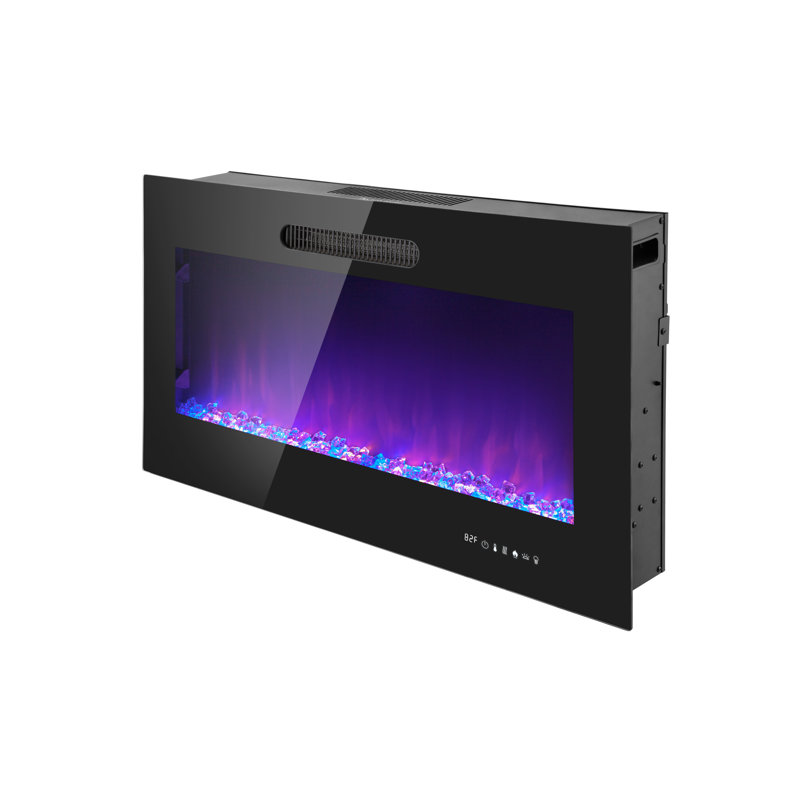 Luxury LED Slim Design Electric Fireplace Insert with Log & Crystal Embers, 18.9" H x 38.14" W x 5.9" D