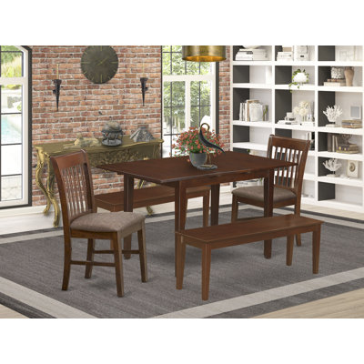 5 Piece Dinette Set Includes a Rectangle Dining Room Table with Butterfly Leaf and 2 Linen Fabric Dining Chairs with 2 Benches, Mahogany