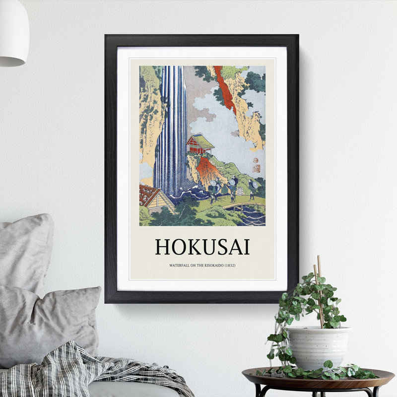 The Waterfall in Ono on the Kisokai Road by Katsushika Hokusai - Picture Frame Painting, 65cm H x 48cm W x 2cm D