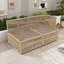Ensemble canapé d'angle de jardin en rotin en PE avec structure en fer, coussins, table basse en verre et tablette de rangement