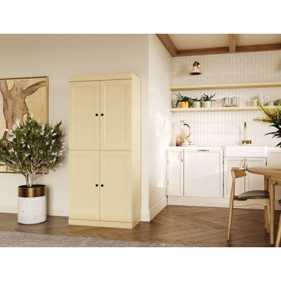 100% Solid Wood Pantry Cabinet, Shaker Doors, 2 Drawers, Adjustable Shelves, 32" Wide, 71.5" Tall
