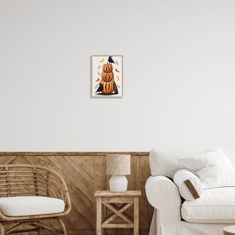 «Boo Ravens Pumpkin Stack» par Elizabeth Tyndall - Art textuel sur toile, H 14 po x l 11 po x P 1,5 po