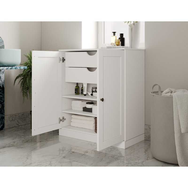 Palace Imports 100% Solid Wood 32" Bathroom Storage Cabinet with Shaker Doors, 2-Drawers & Adjustable Shelves, White