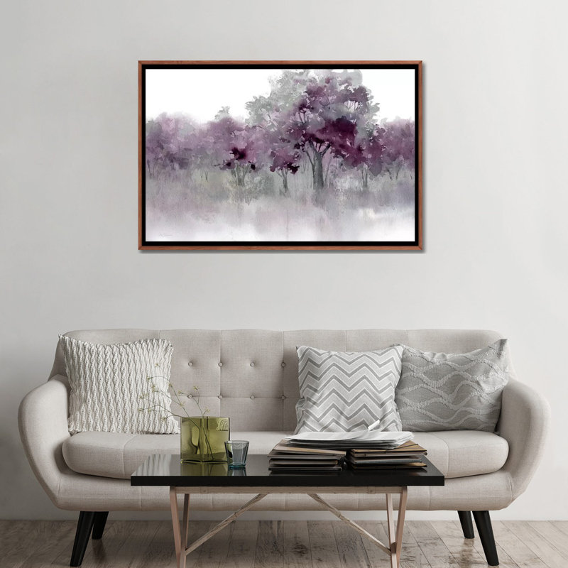 «Water's Edge II - Mauve» par Carol Robinson - reproduction imprimée, H 32 po x l 48 po, Toile encadrée, Bois brun classique