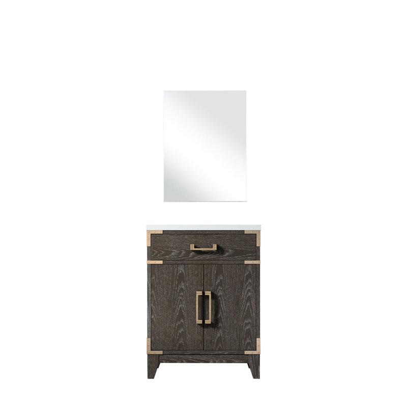 24 po Commode de salle de bain en chêne brun X 18 po avec comptoir en acrylique et miroir inclus