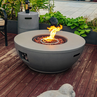 Foyer de table au propane 36 po 36 pièces 2 pièces, foyer en acier rond de 50 000 BTU avec support de réservoir pour terrasse extérieure - gris