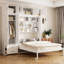 Grand lit mural avec armoire supérieure, tablettes, garde-robe et tiroirs - pliable pour économiser de l'espace en blanc, idéal pour les petits appartements, avec des lattes flexibles, des tiroirs de sommeil confortables, des espaces de vie