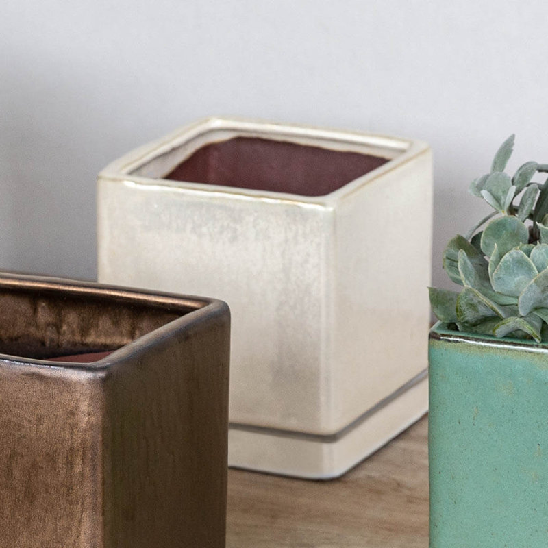 I/O Series Handmade Planter, Cream, 4.75" H x 5.25" W x 5.25" D