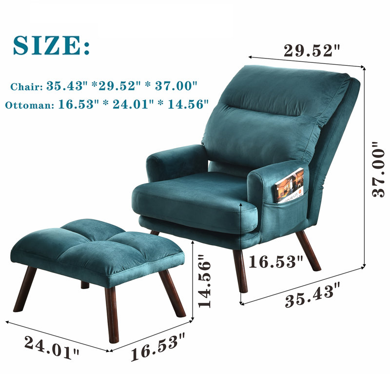 Bentleyville Upholstered Accent Chair with Ottoman, Dark Green Velvet