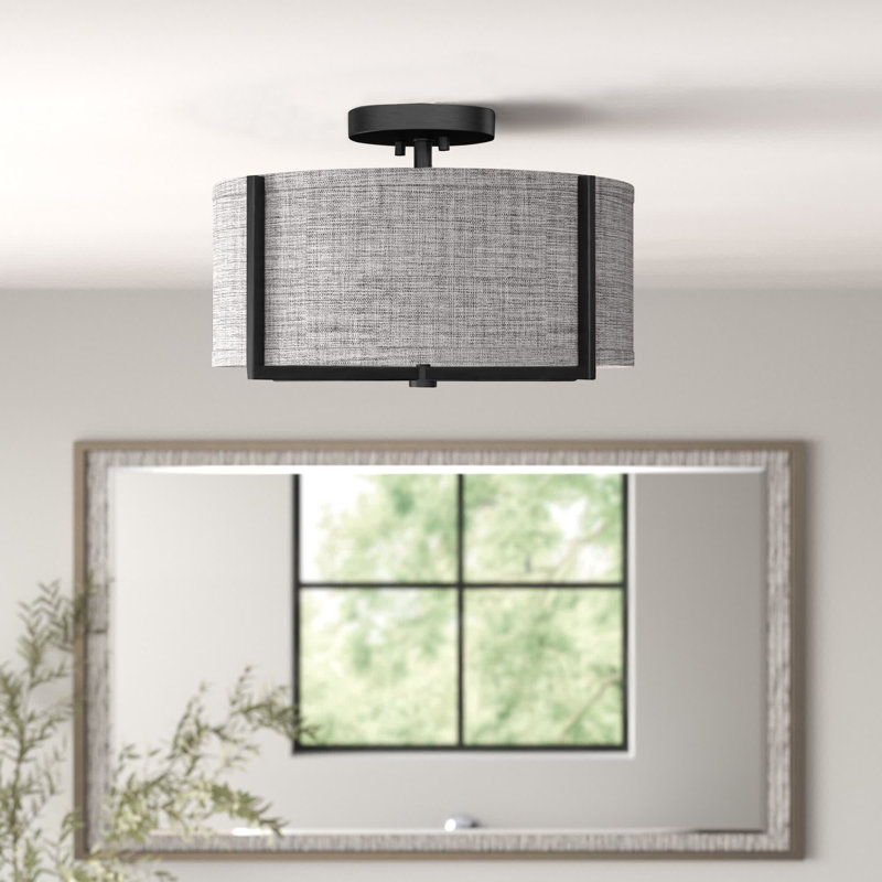 Axis 2-Light 14.5" Semi Flush Mount, Black, Off White