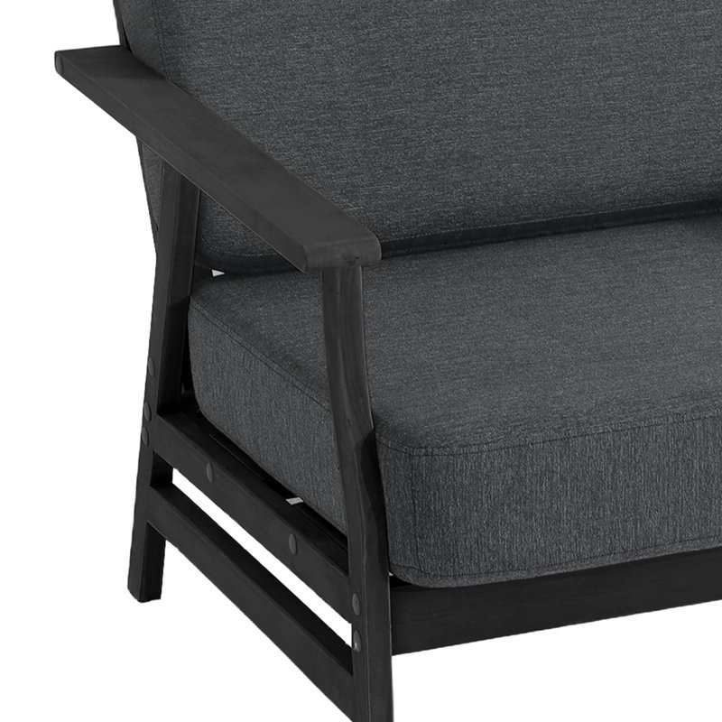Montelongo Solid Teak Wood Outdoor Lounge Chairs With Cushions, Dark Gray, Black