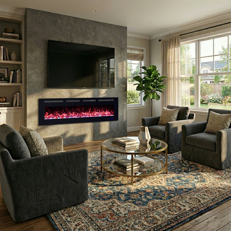 72 Inch Ultra Thin Electric Fireplace Heater, 13 Flame Colors, Remote Control, 72"
