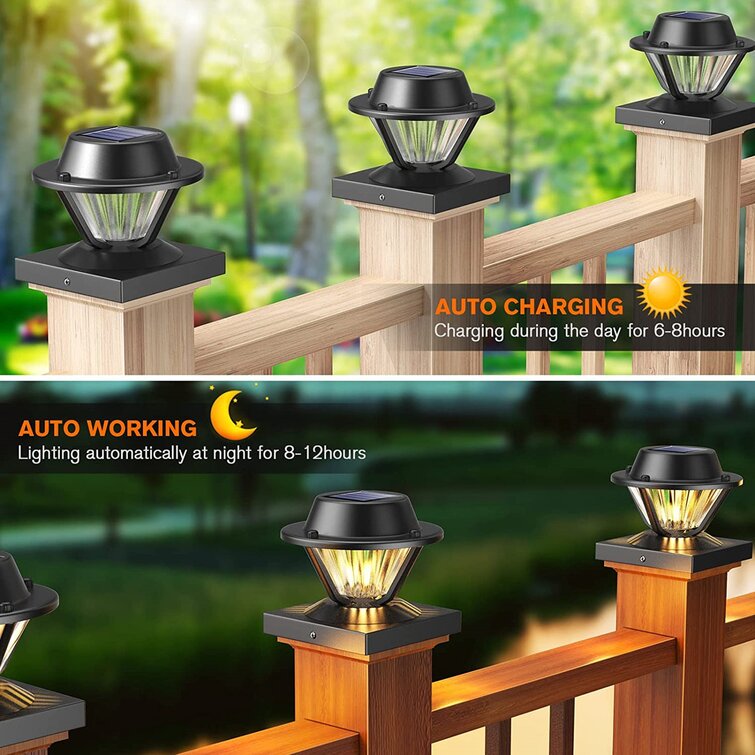 E-Kong Black Low Voltage Solar Powered Integrated LED Fence Post Cap Light  Pack