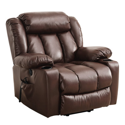 Power Lift Recliner Chair Electric Leather Heated Massage Chair with USB Port and Cupholder by Latitude Run
