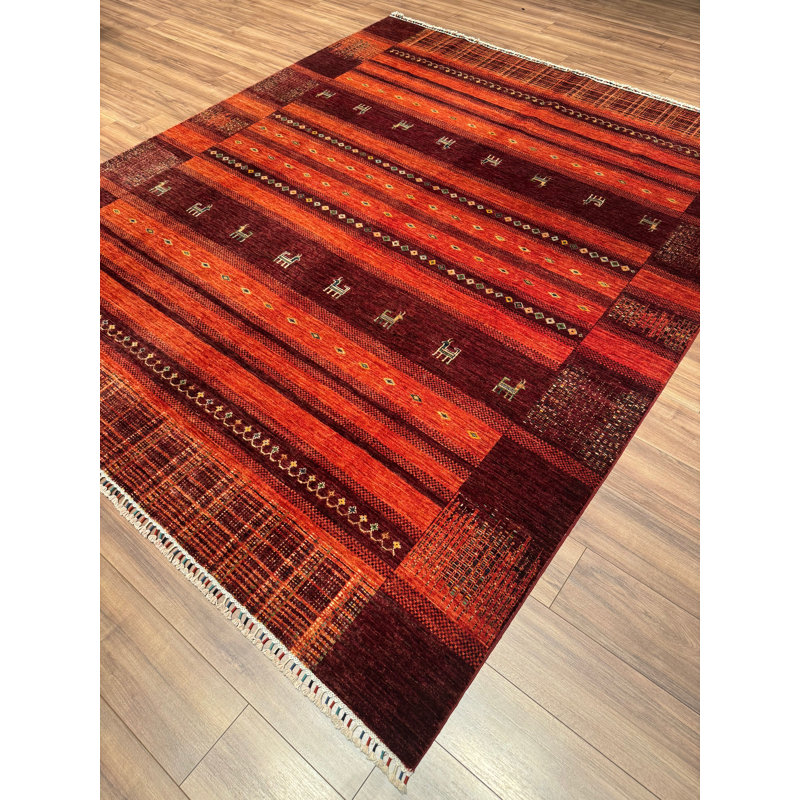 Tapis en laine et coton rouge noué à la main Original