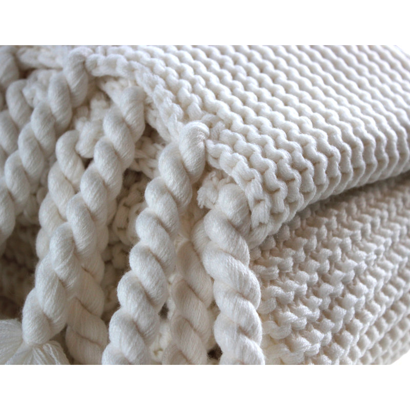 Knitted Throw Blanket, Eggshell White