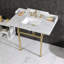Lavabo console en marbre de Carrare de 36 pouces avec pieds en laiton Pemberton Kingston (8 pouces, 3 trous)-73624326