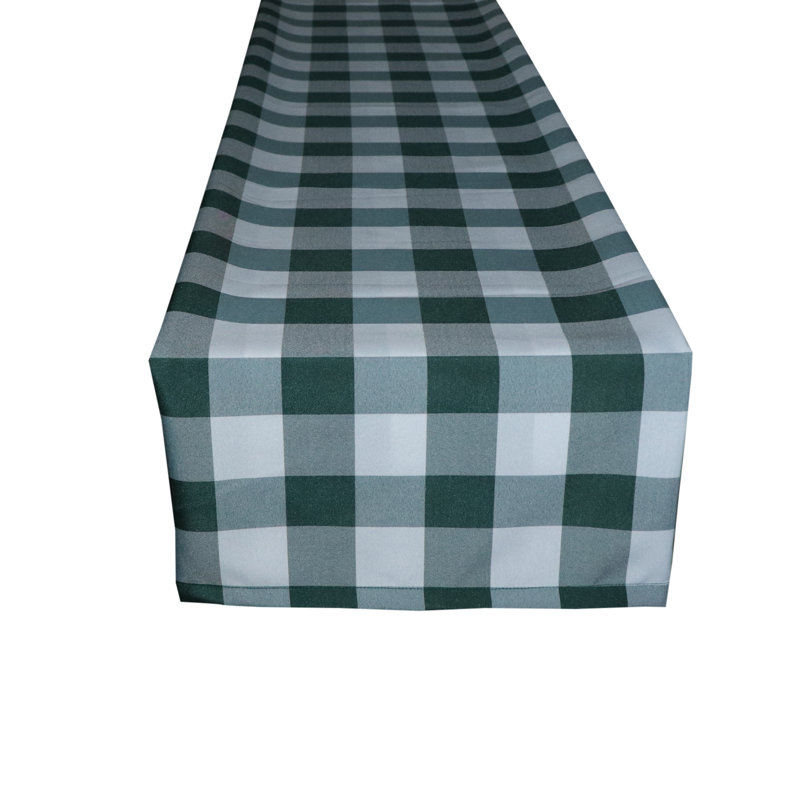 Pande Checkered Table Runner, 108" x 14", Hunter Green White