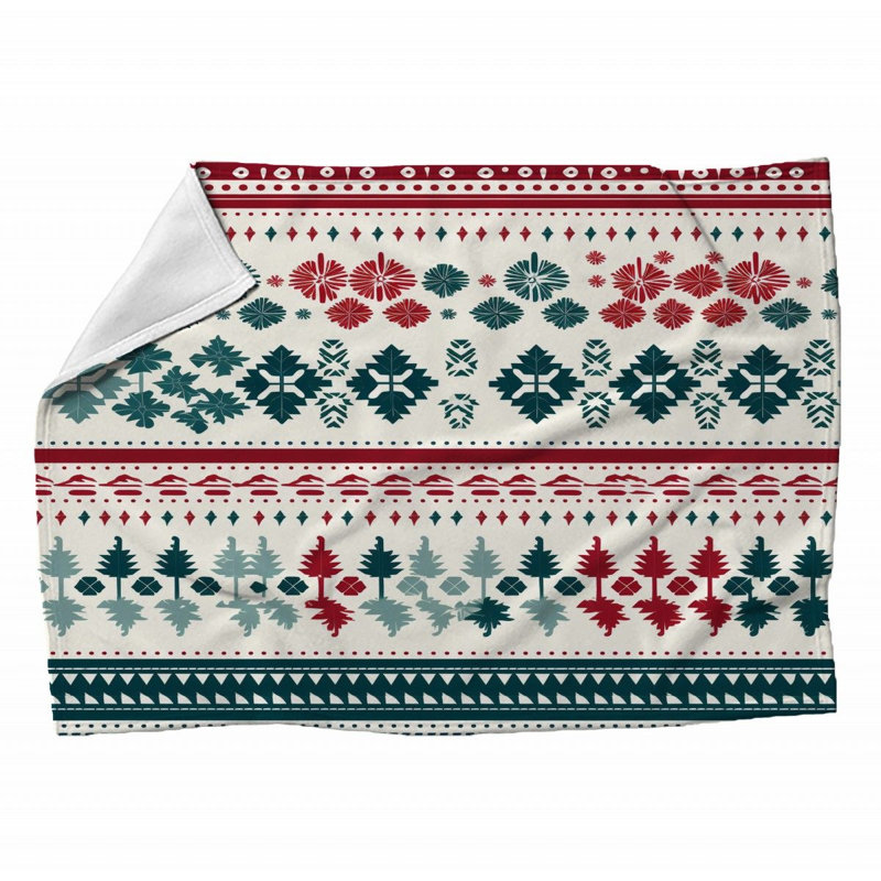 Machine Printed Throw Blanket, 60" L x 50" W, Green/White/Pink, Geometric