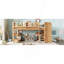 Lit mezzanine double avec bibliothèques, boîtes et tiroirs à rangement multiple, lits mezzanine bas en bois massif avec bureau et tableau noir, aucun sommier nécessaire