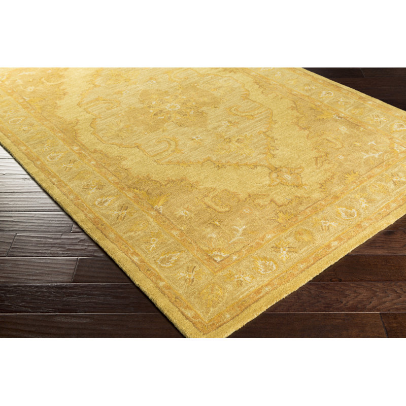 Eaddy Oriental Hand-Tufted Wool Bright Gold/Butter Area Rug, Rectangle 4' x 6'