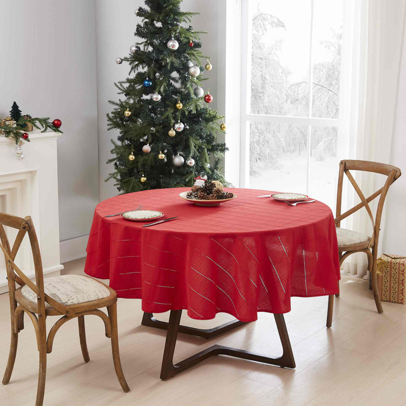 Chadwick Red Cotton-Polyester Round Tablecloth 70"