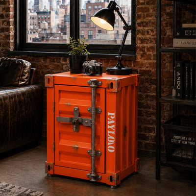 Jearldean Industrial Iron Retro Style Container Side Table With Lock