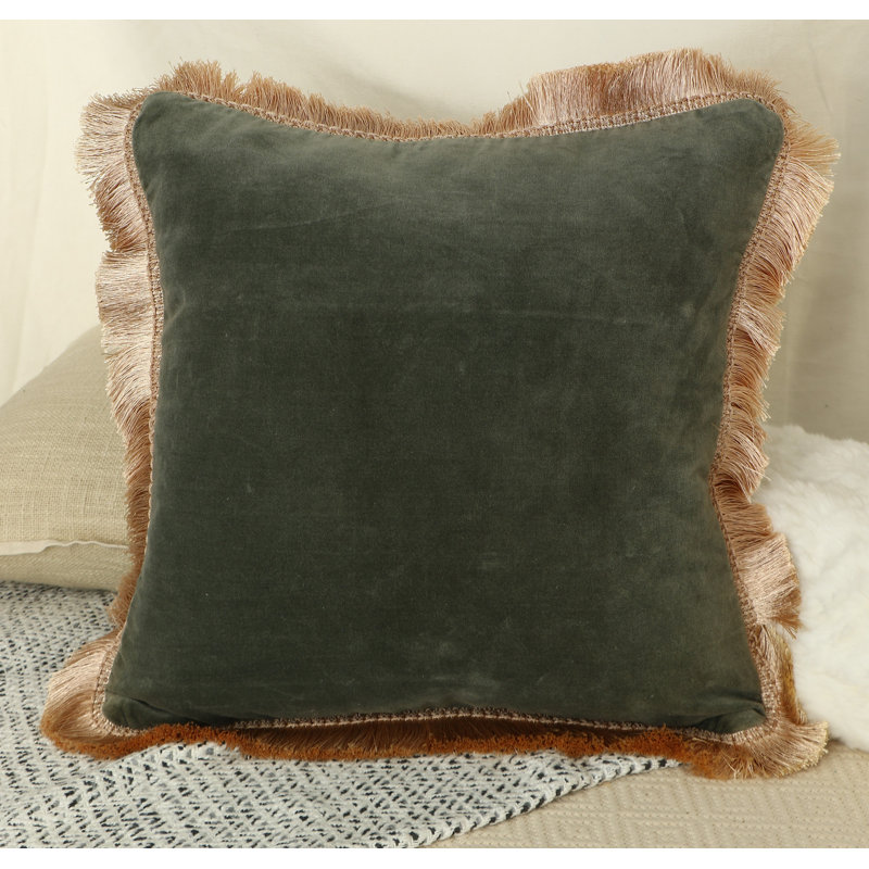 Housse de coussin en velours avec frange