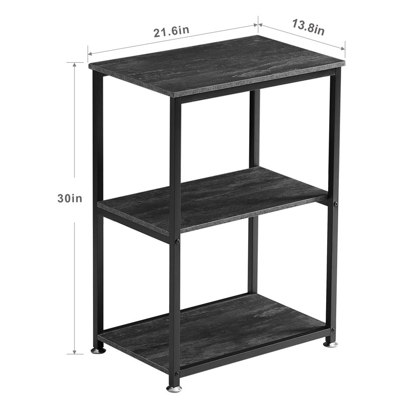 Tall End Side Table,30" Height Nightstand With 3-Tier Storage Shelf, Black