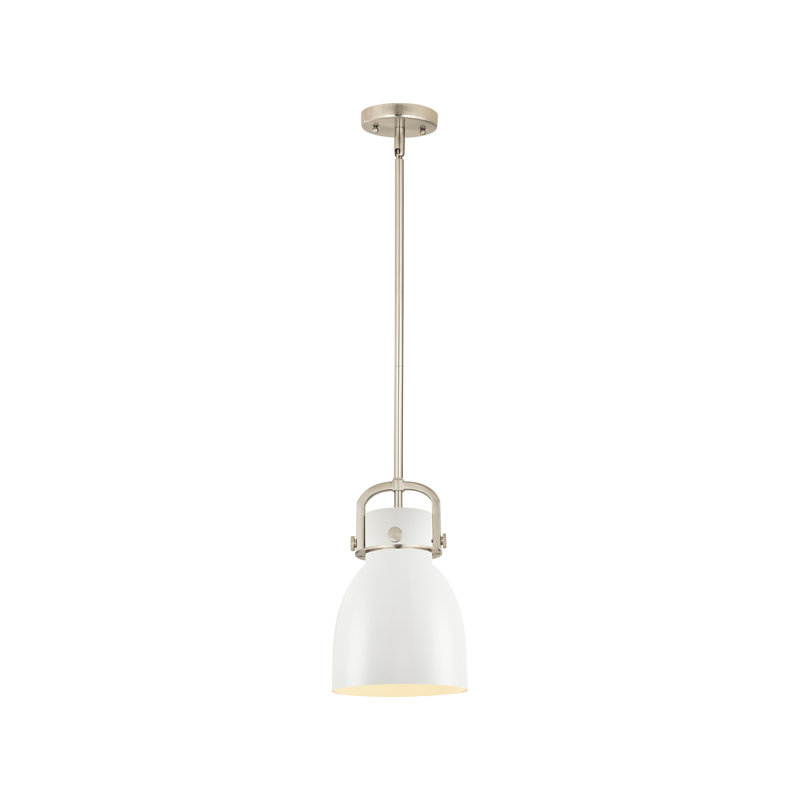 Luminaire suspendu en forme de cloche en métal 16 lumières Amrith, Nickel satiné, H 11,75 po x l 8 po x P 8 po, Blanc