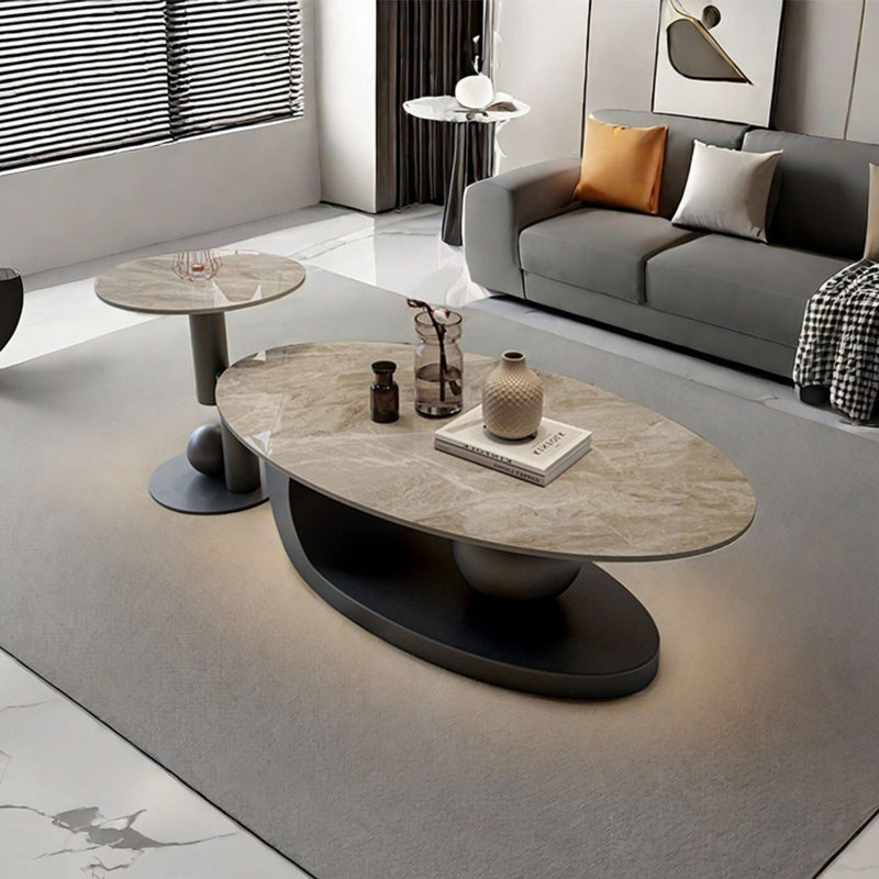 Table ovale moderne et luxueuse, H 15,7 po x L 47,2 po x l 23,6 po, Gris