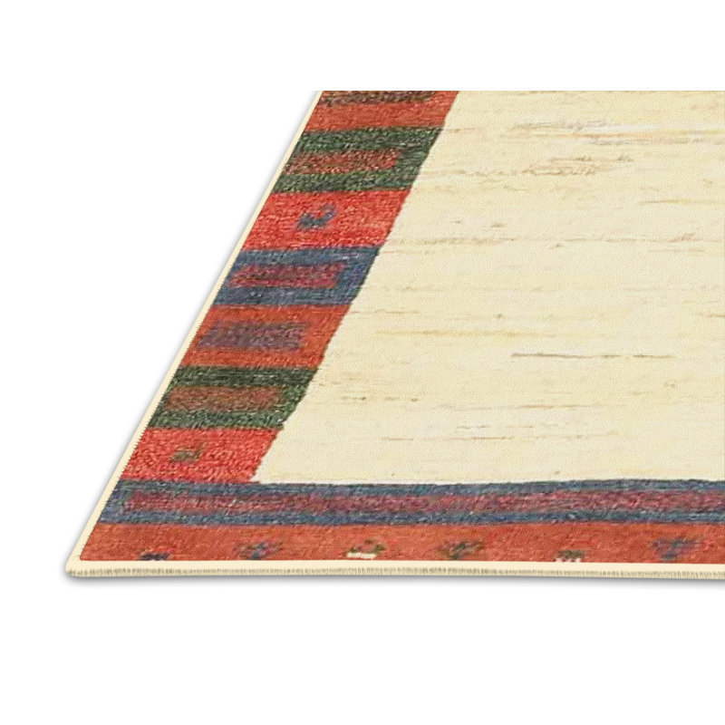 Tapis contemporain beige / orange / rouge, Rectangle 8 pi x 10 pi
