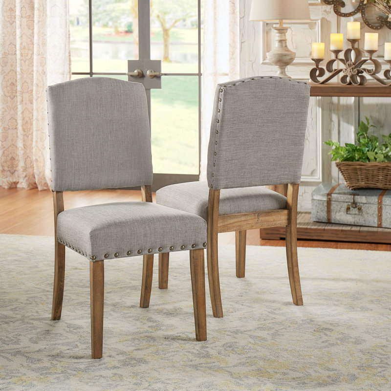 Aldrina 20.5'' H Linen Upholstered Side Chair, Gray Linen, Light Distressed Natural