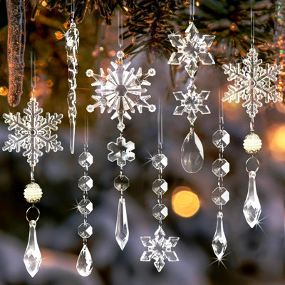 Christmas Tree Decoration Crystal Ornaments - 48Pcs Acrylic Christmas Ornaments Snowflake Icicle Drop Crystal Hanging Ornaments For Xmas Christmas Tree Winter Holiday Frozen Party Decorations