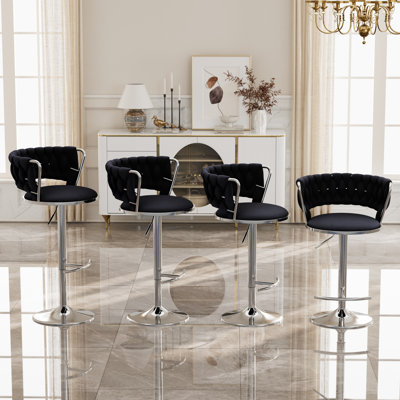 Modern Velvet Upholstered Bar Stools (Set of 2 or 4), 360° Swivel, Height-Adjustable Bar Stools with Gold and Silver Metal Base, Comfortable Counter Stools for Kitchen Islands, Home Bars, Pubs, and Cafés