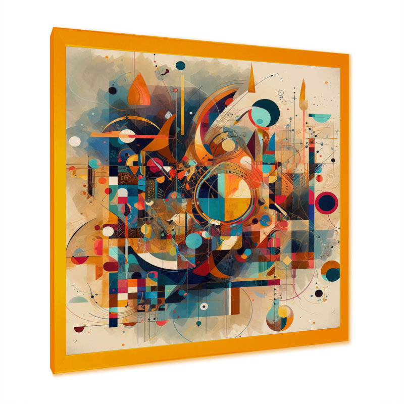 Impression sur toile encadrée géométrique orange rétro V - abstrait géométrique, H 36 po x l 36 po, Encadrement doré