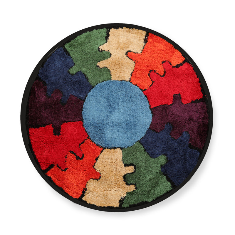 Tapis rond en coton / polyester fait à la main 4 pi en bleu / rouge / mauve / vert / orange / brun clair