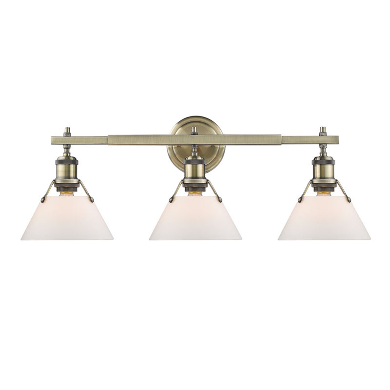 Luminaire à 3 lumières Felda, Laiton vieilli, Verre opale