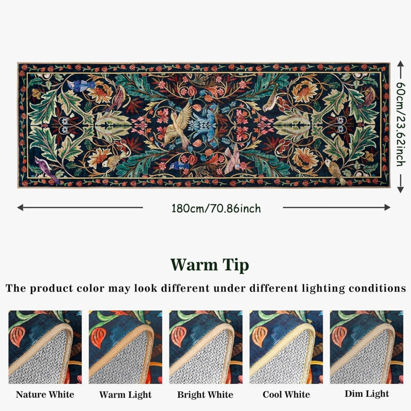 Floral Faux Fur 60cm X 180cm Area Rug, Black
