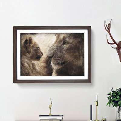 Lion Cub with Its Mother - Picture Frame Painting Print