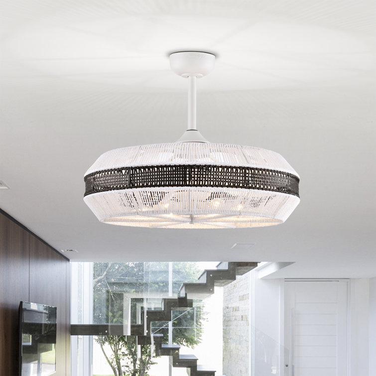 Kauman 27 Inch Towtone Rattan Ceiling Fan 6 Light With Remote