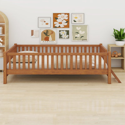 Simple Style Wood Platform Bed with Guardrail