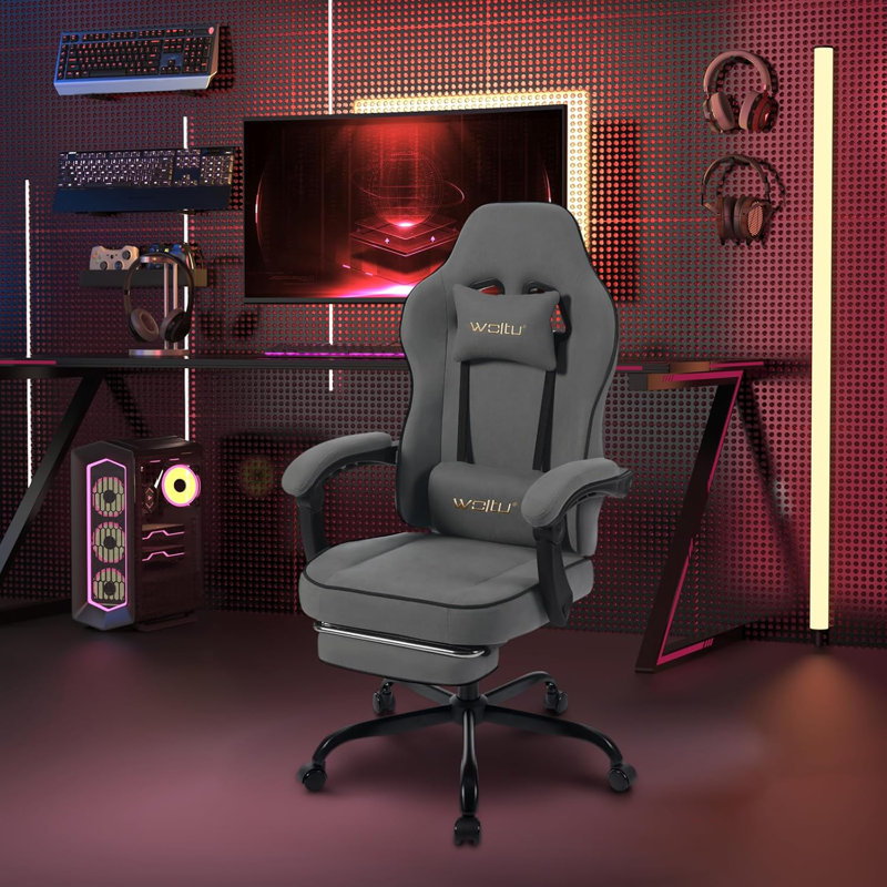 Metro Lane Adjustable Reclining Swiveling PC & Racing Game Chair, 125.5cm H x 70cm W x 70cm D, Grey/Brown/Blue