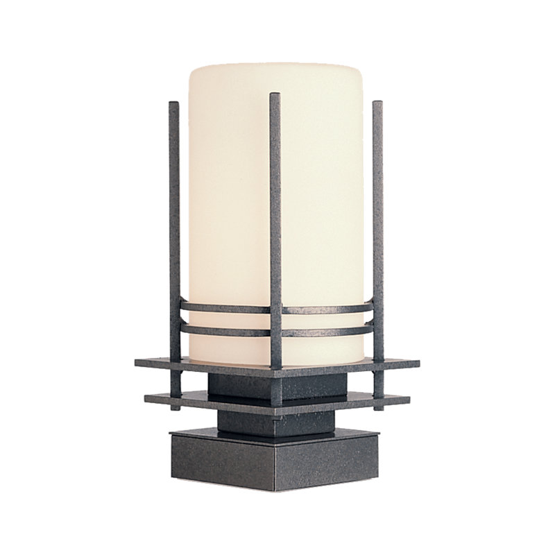 Banded Outdoor 1-Light 12.8" H Pier Mount Light, Natural lron, Opal