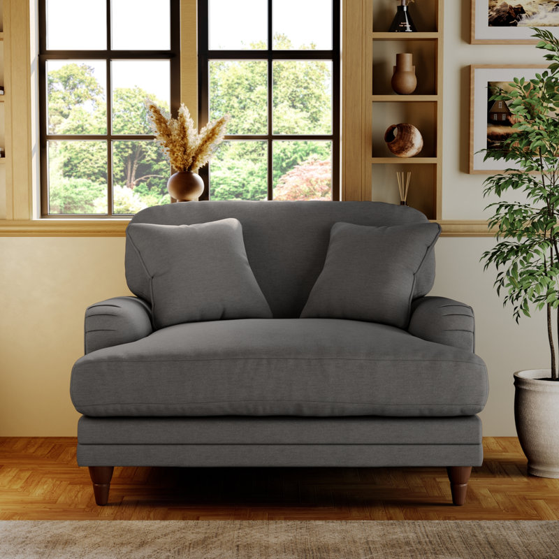 Elfur Upholstered Chair And A Half, Charcoal, Burnished Beech