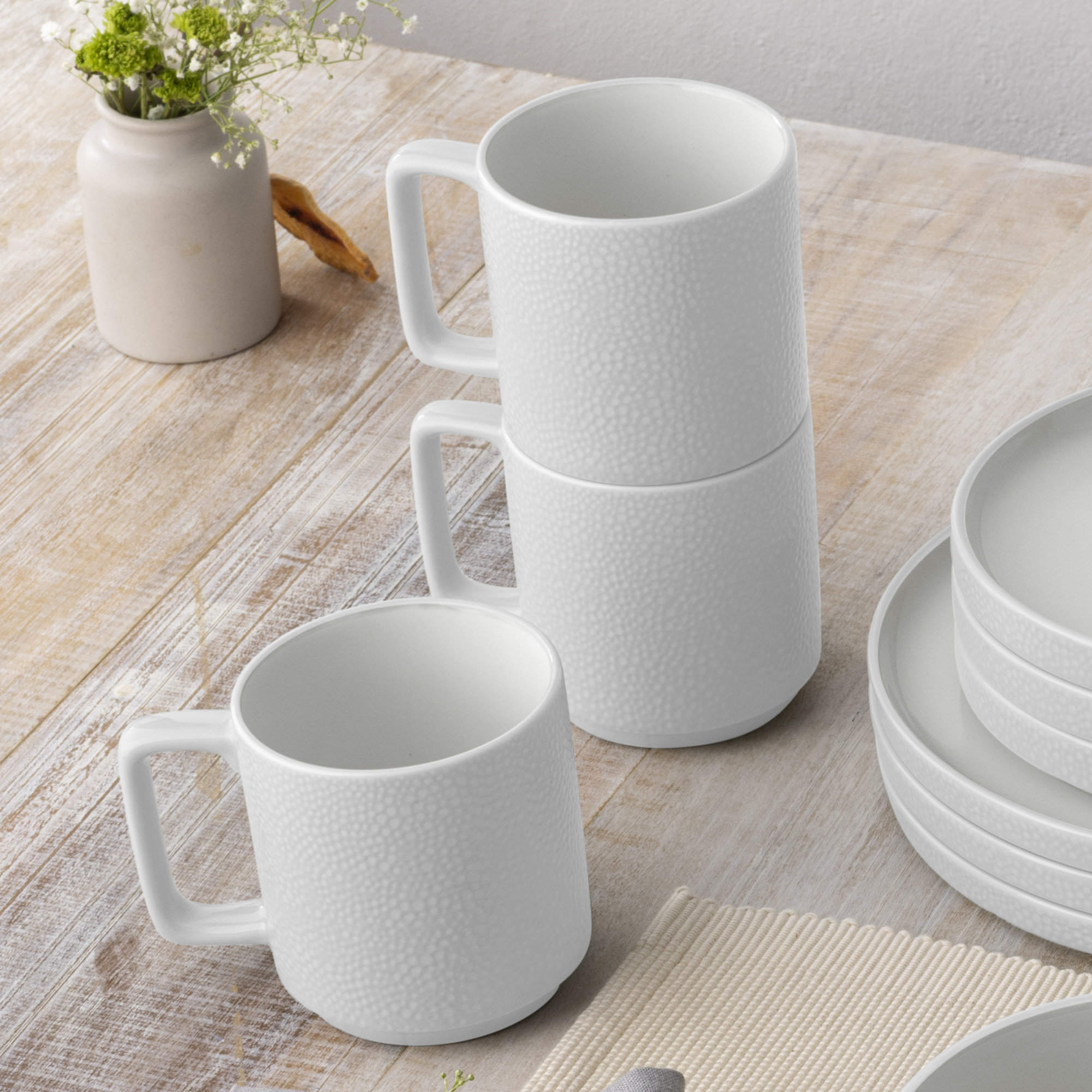 Noritake Colortex Stone Stax Mugs, 16 Oz., Set of 4, White