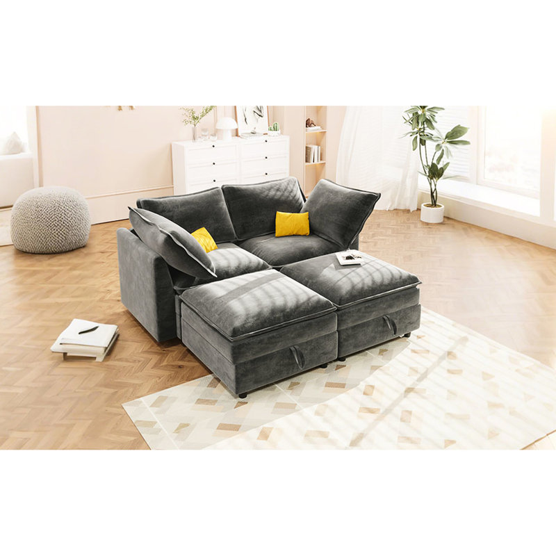 4 avec rangement, chenille grise, rangement modulaire à usage résidentiel avec accoudoirs élégants, Gris