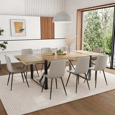 87 Inch Wood Dining Table Set With PU Leather Upholstered Dining Chair