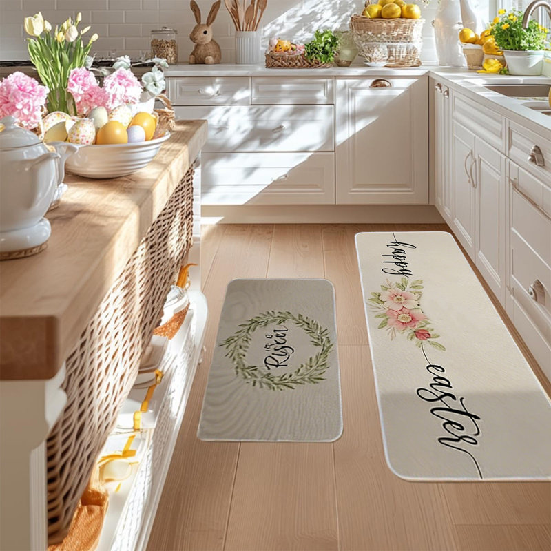  Ensemble de tapis de cuisine de Pâques 2 pièces Tapis de fête de Pâques à profil bas, C
